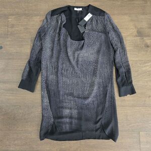 Halston Heritage Dress 8 M Black Reptile Print Chiffon Long Sleeve Mini